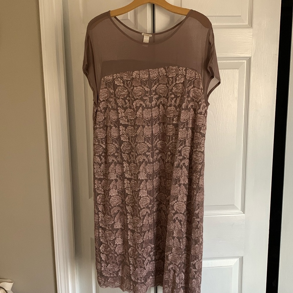 Sundance Mauve Floral Mesh Panel Dress